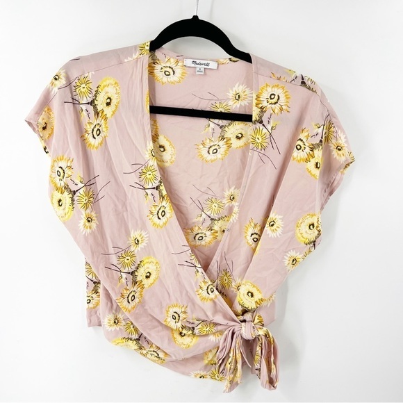 ✅‎ MADEWELL Floral Short Sleeve Wrap Top TWIGGY WISTERIA DOVE Size MEDIUM - Picture 2 of 7